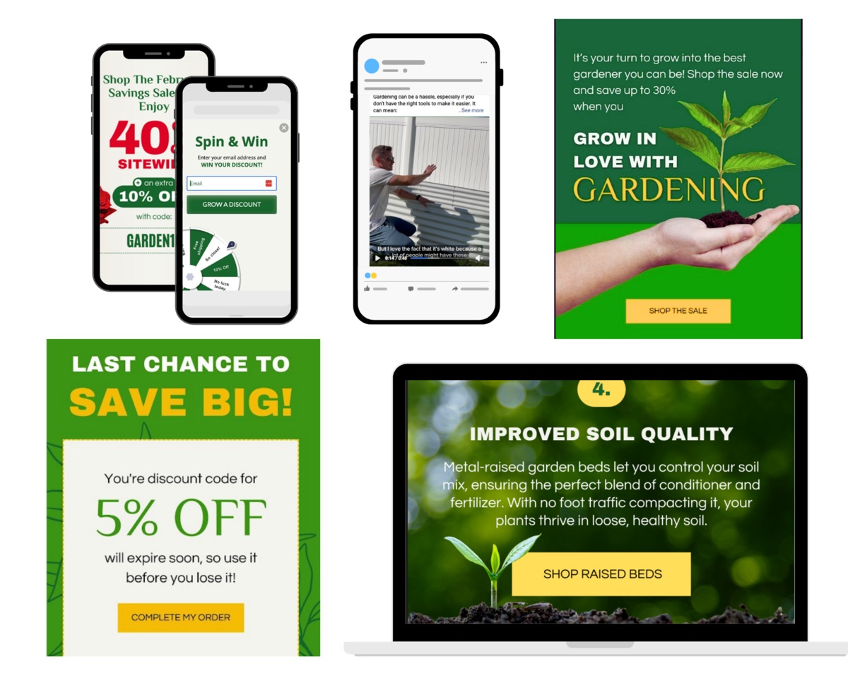 Paid social creative, promotional pop-ups, lifecycle email, and landing page for the brand